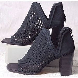 Vince Camuto Black Perforated Open-Toe Block Heel Booties